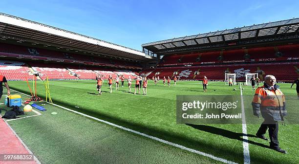 Liverpool Ladies at the main stand test event at Anfield on August 29, 2016 in Liverpool, England.