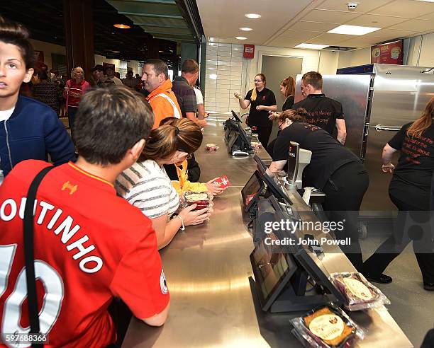 Fans of Liverpool at the main stand test event at Anfield on August 29, 2016 in Liverpool, England.