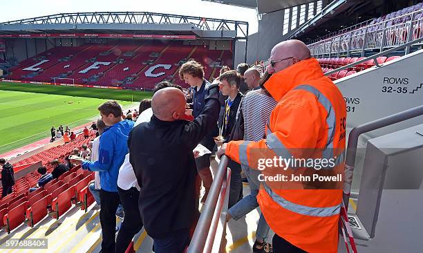 Fans of Liverpool at the main stand test event at Anfield on August 29, 2016 in Liverpool, England.