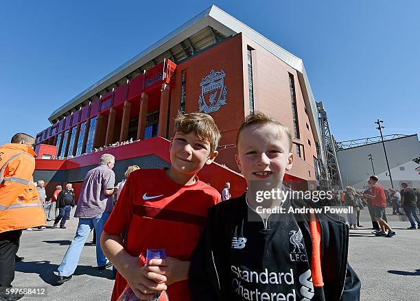 Fans of Liverpool at the main stand test event at Anfield on August 29, 2016 in Liverpool, England.