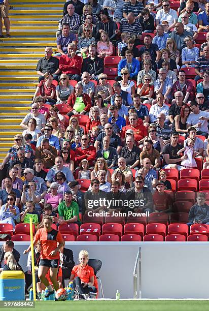 Fans of Liverpool at the main stand test event at Anfield on August 29, 2016 in Liverpool, England.