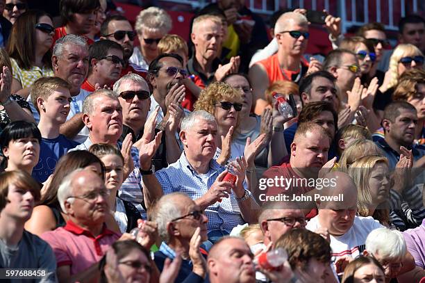 Fans of Liverpool at the main stand test event at Anfield on August 29, 2016 in Liverpool, England.