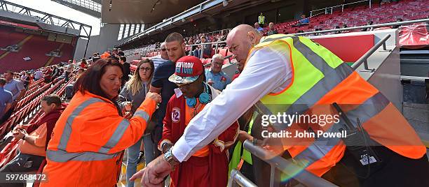 Fans of Liverpool at the main stand test event at Anfield on August 29, 2016 in Liverpool, England.