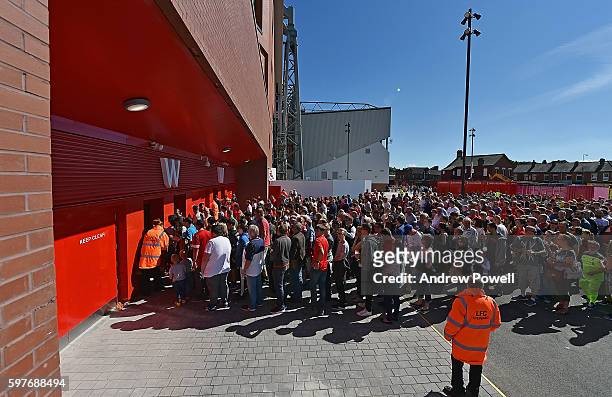 Fans of Liverpool at the main stand test event at Anfield on August 29, 2016 in Liverpool, England.