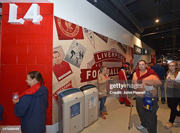 Fans of Liverpool at the main stand test event at Anfield on August 29, 2016 in Liverpool, England.