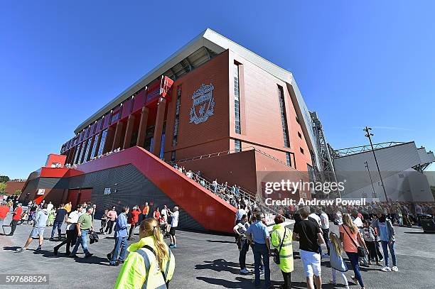 Fans of Liverpool at the main stand test event at Anfield on August 29, 2016 in Liverpool, England.