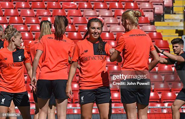 Liverpool Ladies at the main stand test event at Anfield on August 29, 2016 in Liverpool, England.