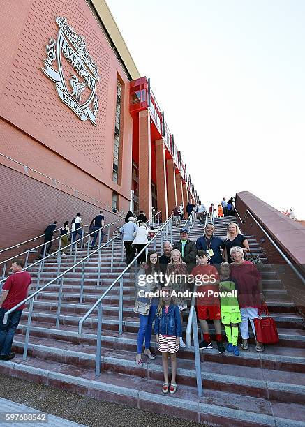 Fans of Liverpool at the main stand test event at Anfield on August 29, 2016 in Liverpool, England.