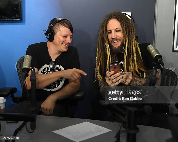 Musicians Ray Luzier and Brian Welch of Korn visit at SiriusXM Studios on August 29, 2016 in New York City.
