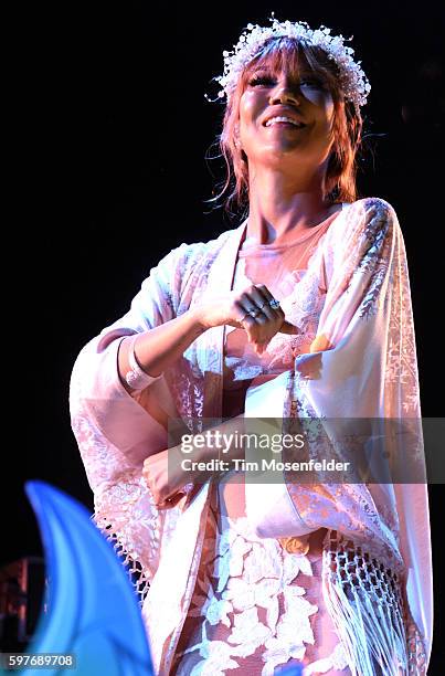Jhene Aiko performs during "The High Road Summer Tour" at Concord Pavilion on August 28, 2016 in Concord, California.