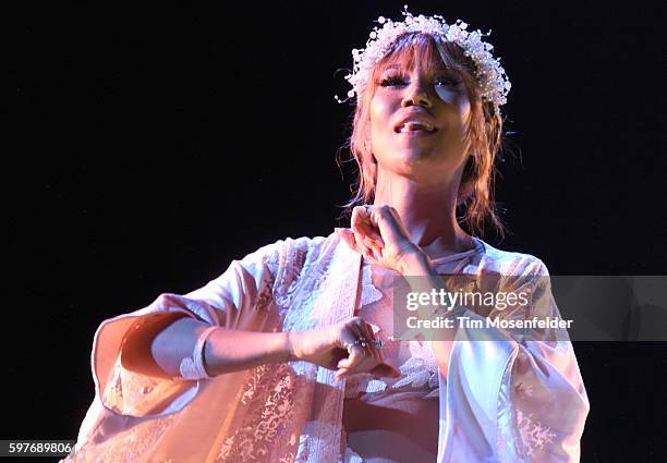 Jhene Aiko performs during "The High Road Summer Tour" at Concord Pavilion on August 28, 2016 in Concord, California.