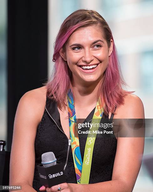 Olympic fencer Monica Aksamit attends the AOL Build Speaker Series to discuss 2016 Rio Olympic Fencing at AOL HQ on August 29, 2016 in New York City.