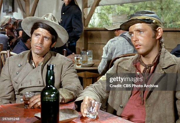 Theatrical movie originally released December 18, 1970. Film directed by Howard Hawks. Pictured left to right, Jorge Rivero , and Christopher Mitchum...