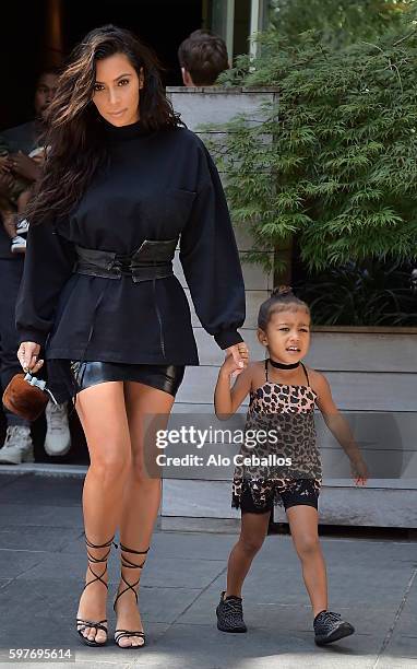 Kim Kardashian and North West are seen in Tribeca on August 29, 2016 in New York City.