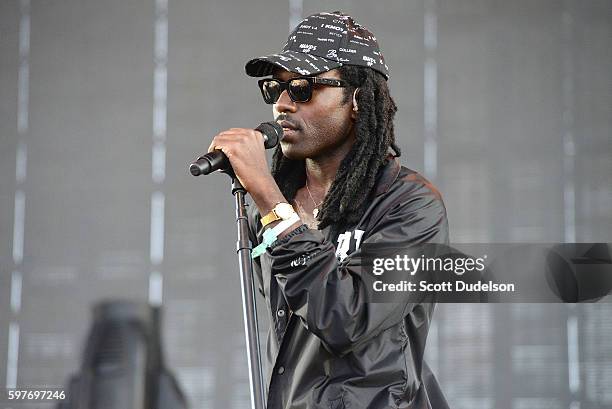 Singer Dev Hynes of the band Blood Orange performs onstage during the FYF Festival at Los Angeles Sports Arena on August 28, 2016 in Los Angeles,...