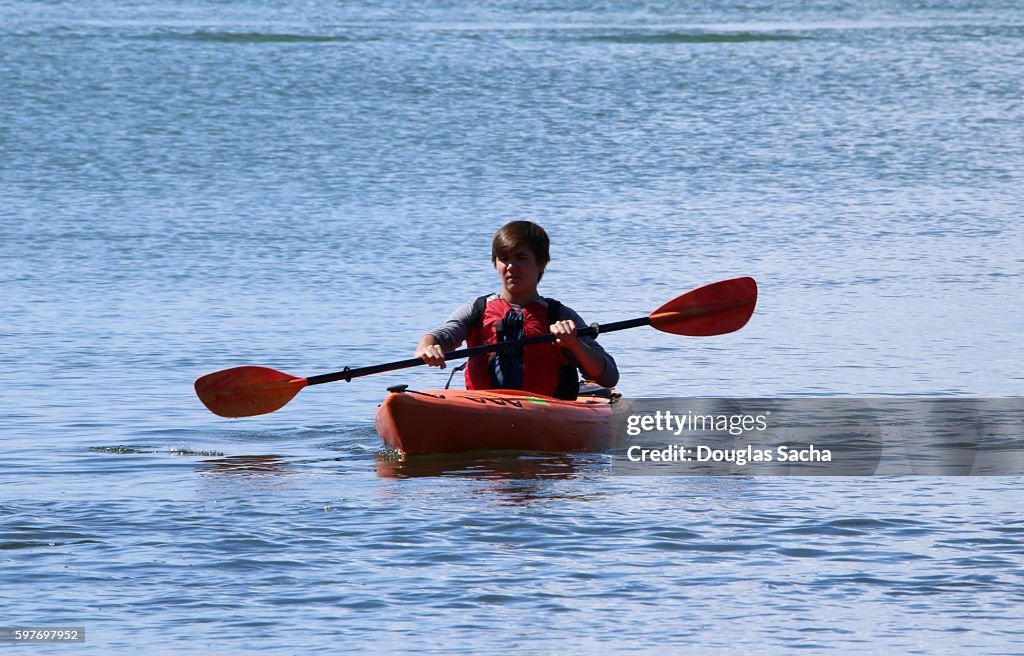 Kayak Riders Kayak Rider Paddling His Boat East Harbor State Park Marblehead Ohio ...