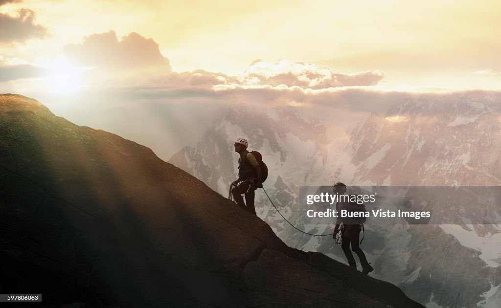 Climbers on a mountain ridge