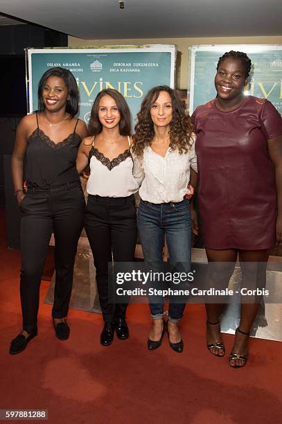 Jisca Kalvanda, Oulaya Amamra; Houda Benyamina and Deborah Lukumuen attend the "Divines" Paris Premiere at UGC Cine Cite des Halles on August 29,...