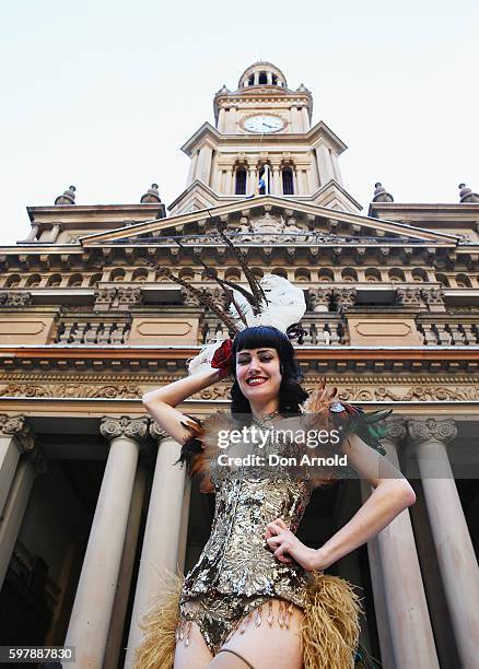 Performer Porcelain Alice poses during the 2016 Sydney Fringe Festival launch at Sydney Town Hall on August 31, 2016 in Sydney, Australia.