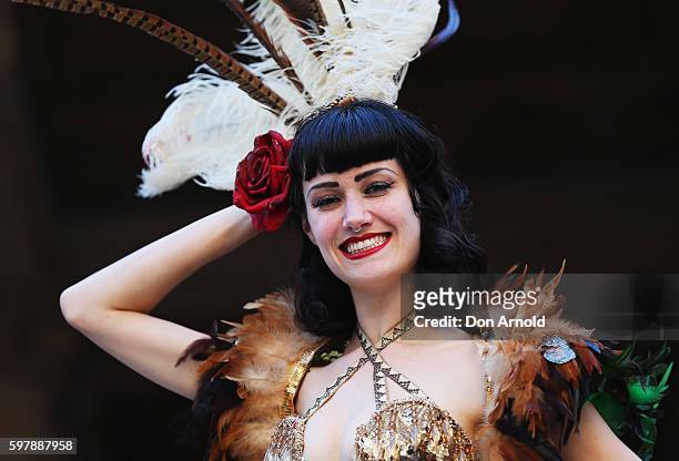 Performer Porcelain Alice poses during the 2016 Sydney Fringe Festival launch at Sydney Town Hall on August 31, 2016 in Sydney, Australia.