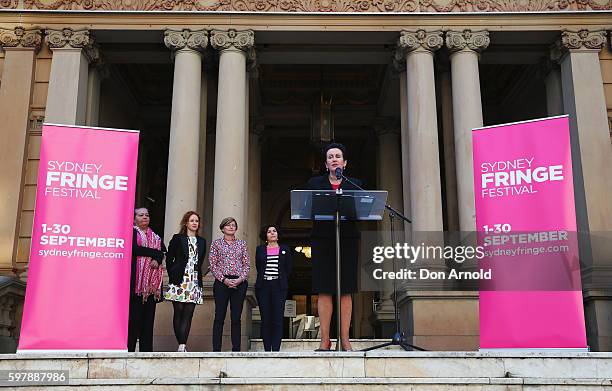 City of Sydney Lord Mayor Clover Moore declares the festival open during the 2016 Sydney Fringe Festival launch at Sydney Town Hall on August 31,...