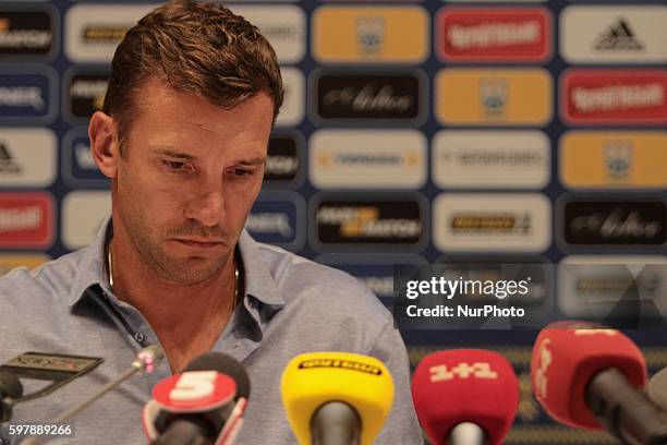 Former forward of FC Dynamo Kyiv and Ukrainian national football team Andriy Shevchenko during the press conference as Head coach of the National...