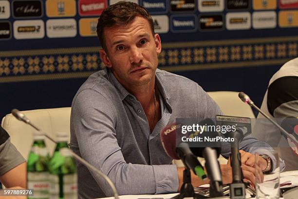 Former forward of FC Dynamo Kyiv and Ukrainian national football team Andriy Shevchenko during the press conference as Head coach of the National...