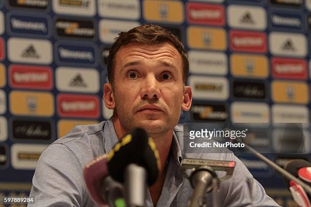 Former forward of FC Dynamo Kyiv and Ukrainian national football team Andriy Shevchenko during the press conference as Head coach of the National...