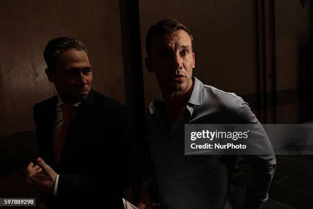 Former forward of FC Dynamo Kyiv and Ukrainian national football team Andriy Shevchenko during the press conference as Head coach of the National...