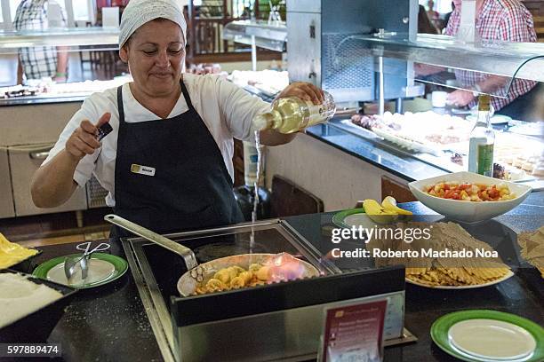 Flaming food crepes in Cuban resort. Beach resorts in the Caribbean Island are the main destination of international tourists.