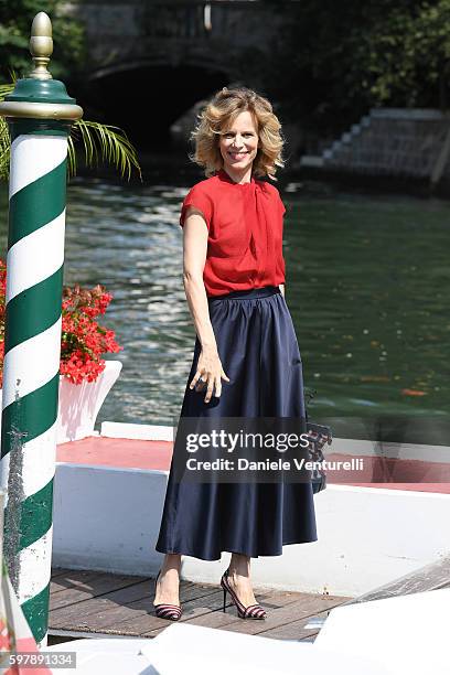 Festival hostess Sonia Bergamasco arrives at Lido during the 73rd Venice Film Festival on August 30, 2016 in Venice, Italy.