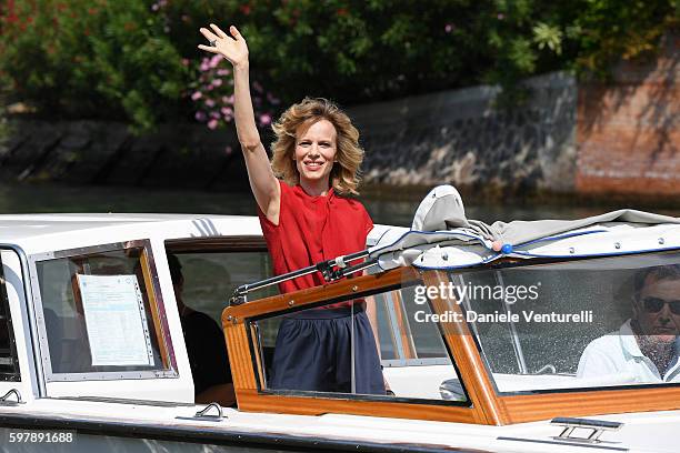 Festival hostess Sonia Bergamasco arrives at Lido during the 73rd Venice Film Festival on August 30, 2016 in Venice, Italy.