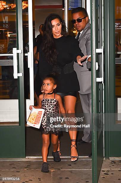 Kim Kardashian and North West are spotted in the Upper East Sid on August 29, 2016 in New York City.