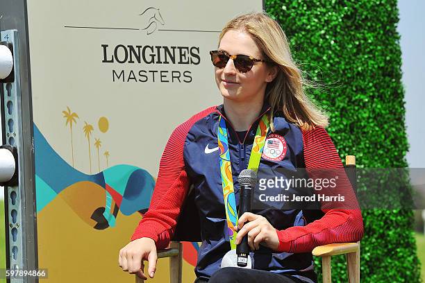 Lucy Davis, U.S. Olympic team silver medalist attends the preview of 'Longines Masters Experience' at Long Beach Harbor Lighthouse on August 29, 2016...