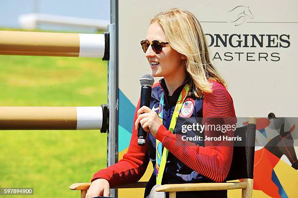 Lucy Davis, U.S. Olympic team silver medalist attends the preview of 'Longines Masters Experience' at Long Beach Harbor Lighthouse on August 29, 2016...