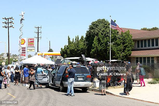 Fans of the late Mexican singer/songwriter Juan Gabriel gather to pay respect outside of Malinow & Silverman Mourtuary at Malinow & Silverman...