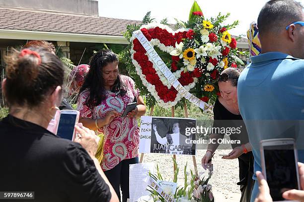 Fans of the late Mexican singer/songwriter Juan Gabriel gather to pay respect outside of Malinow & Silverman Mourtuary at Malinow & Silverman...