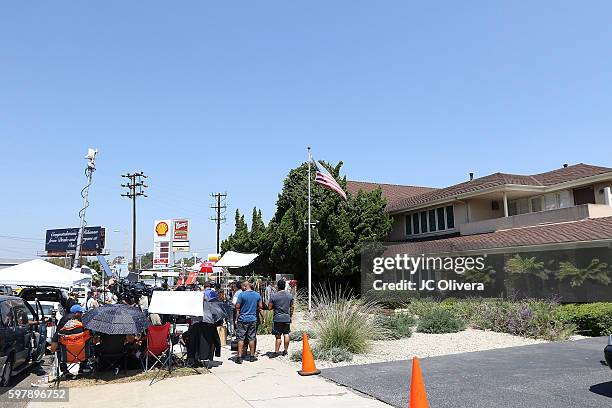 Fans of the late Mexican singer/songwriter Juan Gabriel gather to pay respect outside of Malinow & Silverman Mourtuary at Malinow & Silverman...
