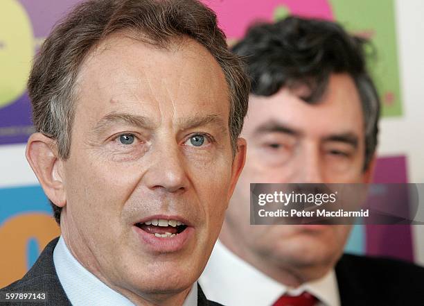 Britain's Prime Minister Tony Blair and Chancellor of the Exchequer Gordon Brown during talks in London, May 20, 2004.