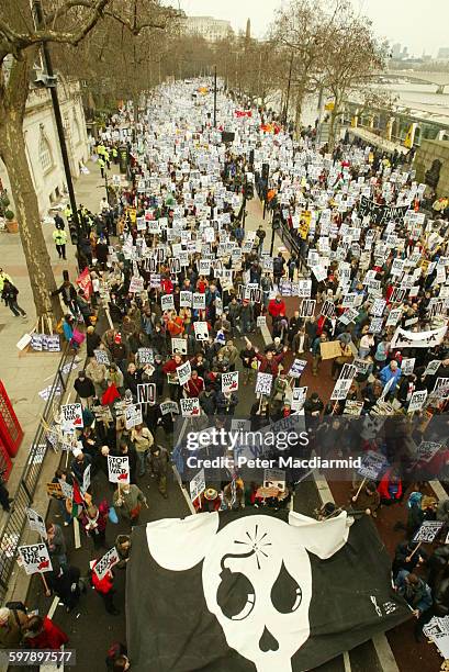 Demonstration against the Iraq War on the Embankment in London, 15th February 2003.