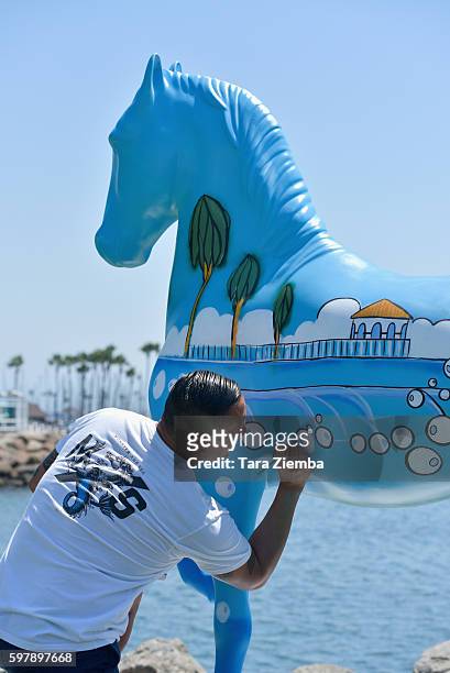 General view of the atmosphere at Longines Masters of Los Angeles preview at Shoreline Aquatic Park at Long Beach Harbor Lighthouse on August 29,...