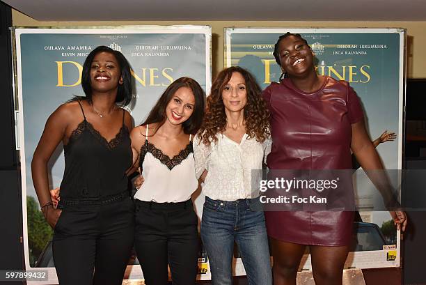 Actresses Jisca Kalvandai, Oulaya AmamraÊ; director Houda Benyamina, actress Deborah Lukumuena attend the 'Divines' Paris Premiere at UGC Cite Cine...