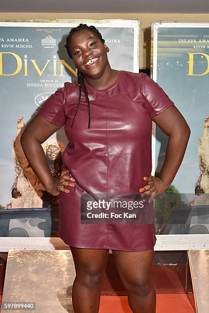 Actress Deborah Lukumuena attends the 'Divines' Paris Premiere at UGC Cite Cine des Halles on August 29, 2016 in Paris France.