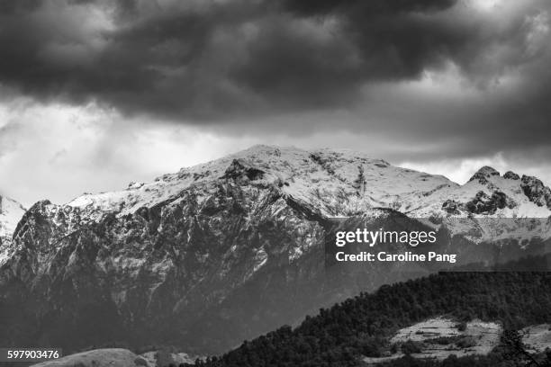 himalayan mountain range - instant print black and white stock pictures, royalty-free photos & images