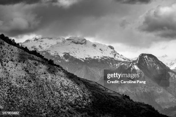 himalayan mountain range - instant print black and white stock pictures, royalty-free photos & images