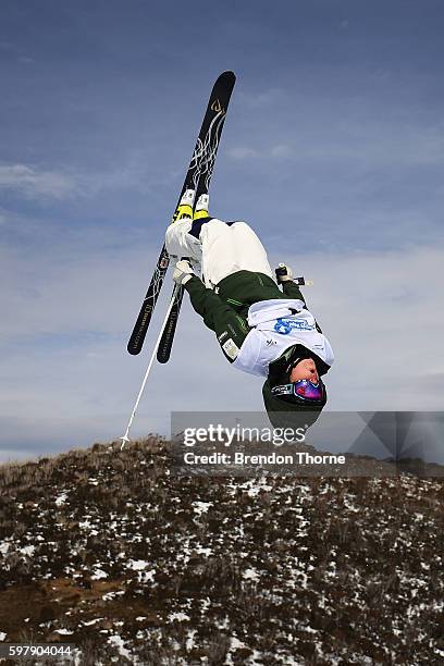 Britt Cox of Australia competes during the Subaru Australian Mogul Championships on August 30, 2016 in Perisher, Australia.