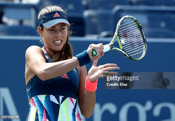 Ana Ivanovic of Serbia returns a shot to Denisa Allertova of Czech Republic during her first round Women's Singles match on Day Two of the 2016 US...