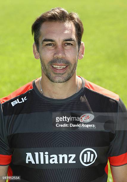 Alex Sanderson, forwards and defence coach poses for a portrait during the Saracens squad photocall for the 2016-2017 Aviva Premiership Rugby season...