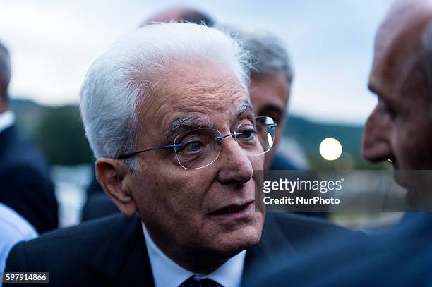 President of Italian Republic Mattarella attends a funeral mass for victims of earthquake on August 30, 2016 in Amatrice, Italy. Italy has declared a...