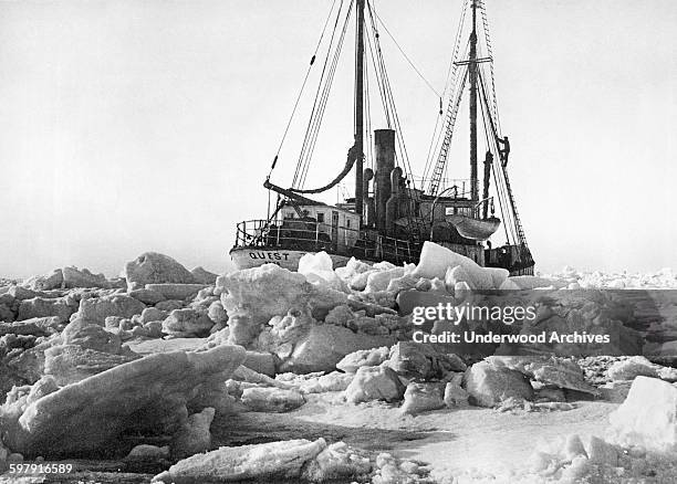 The late Roald Amundsen's flagship, 'The Quest' is icebound in the Arctic as it leads the Norwegian Government Expedition into the northern regions...
